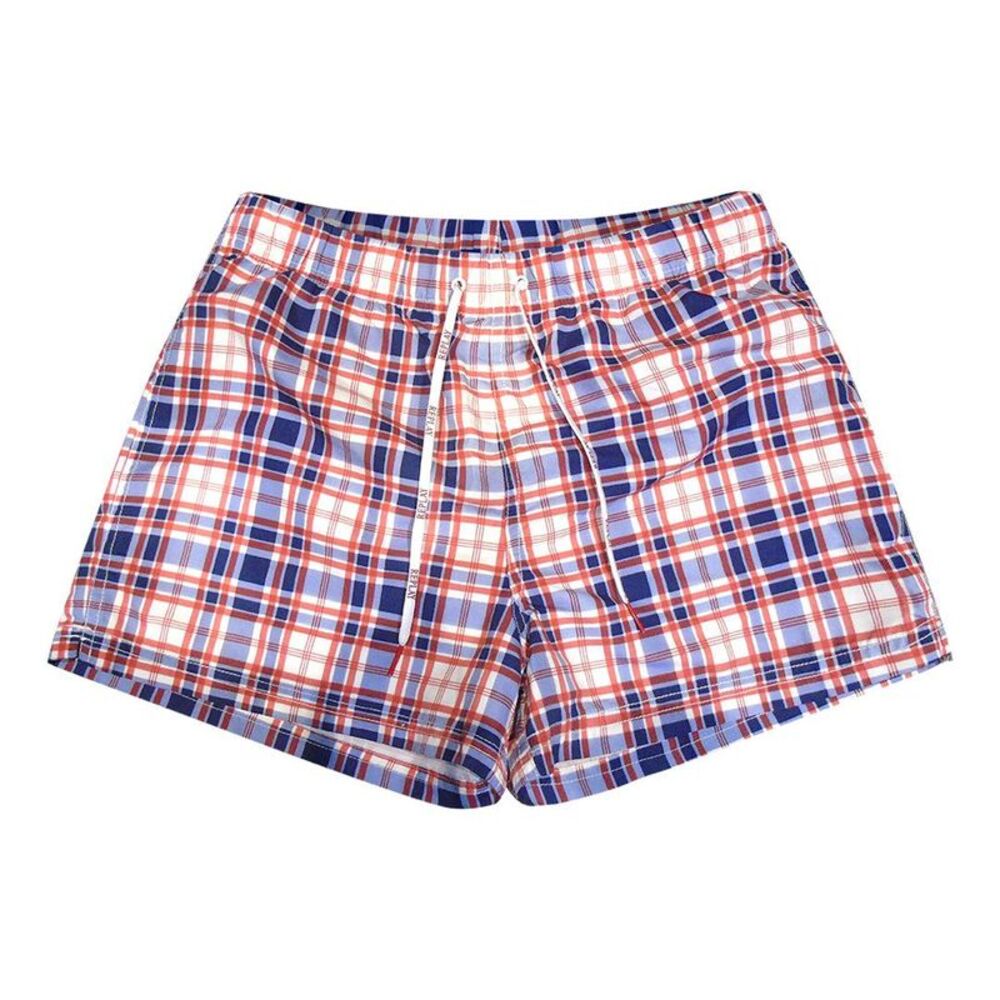 Replay Mens Checkered Swim Shorts / Red